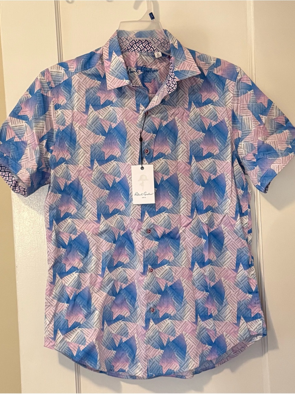 Robert Graham Blue & Pink Abstract Geometric Short-Sleeve Shirt